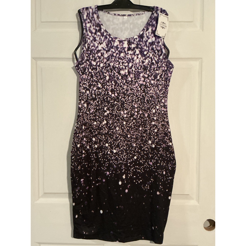 La Mode Womens Purple Black Ombre Bokeh Print Sleeveless Bodycon Dress Small NWT